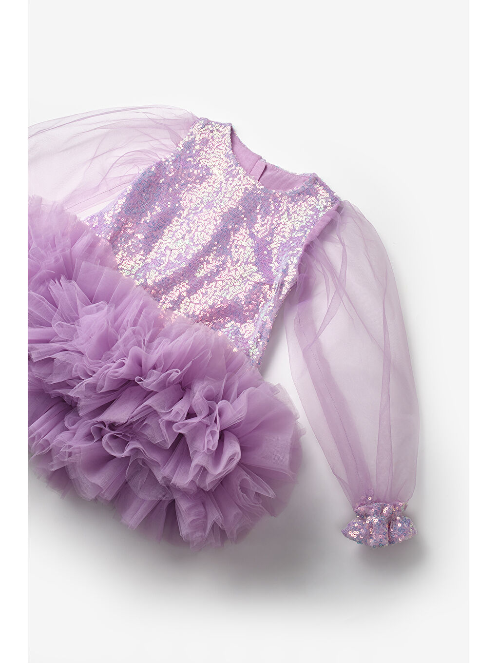 Lila Pullu Etek Ucu Tüllü Kız Çocuk Elbise - Balenca-5