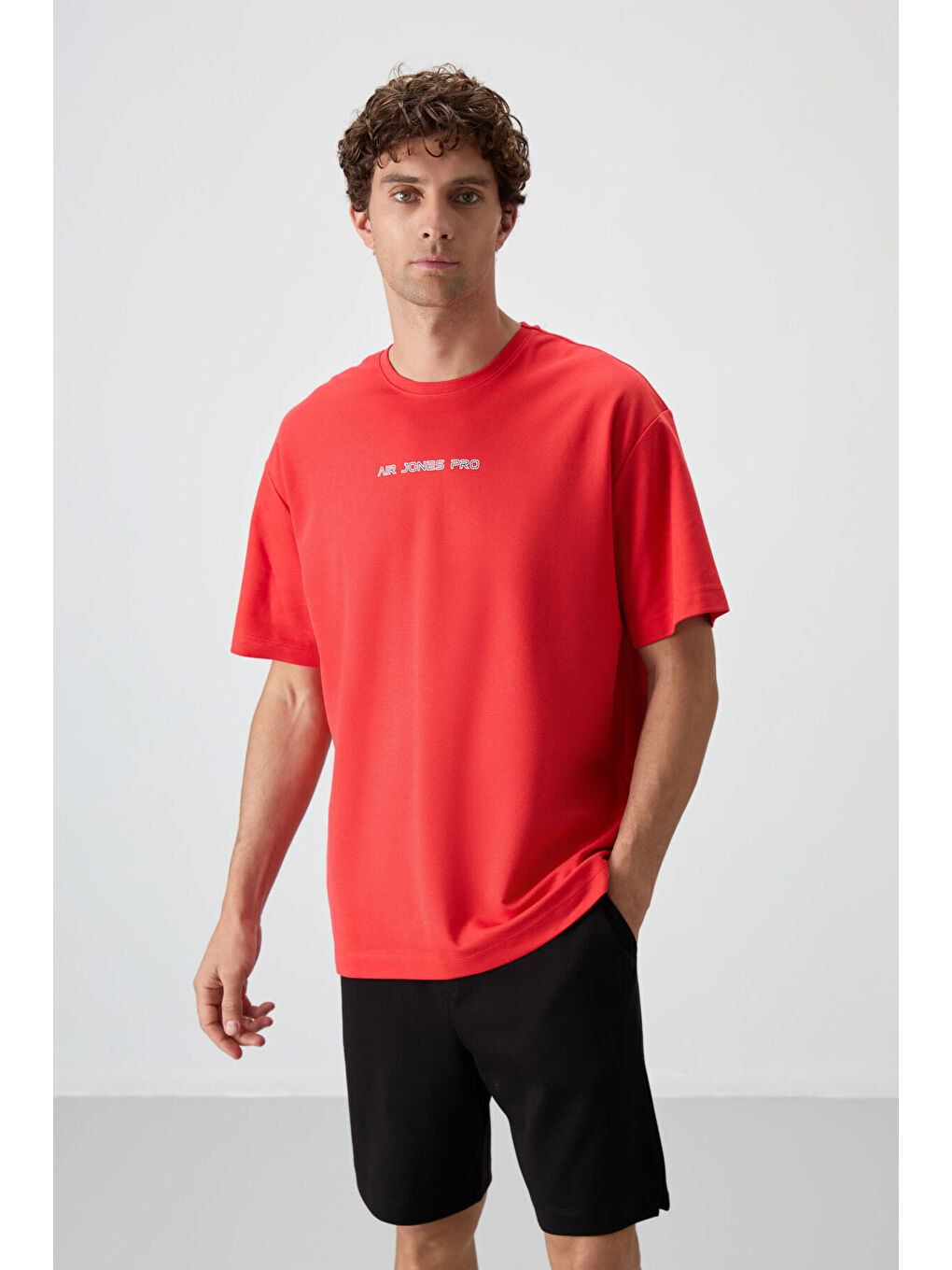 Kırmızı Pamuklu Kalın Yüzeyi Dokulu  Fit  Baskılı Erkek Tişört - 88364-3