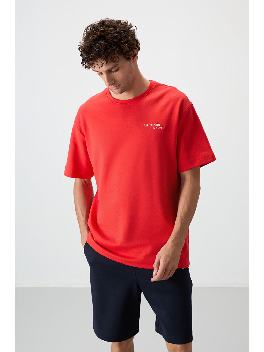 Lacivert Pamuklu Kalın Yumuşak Dokulu  Fit Nakışlı Şortlu Takım - 85250-1