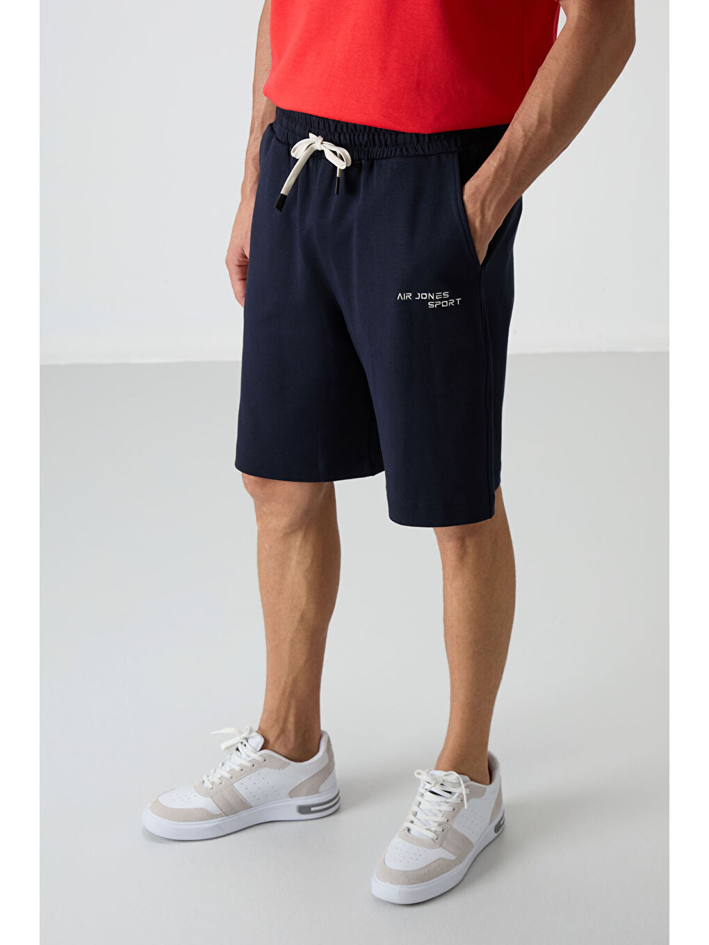 Lacivert Pamuklu Kalın Yumuşak Dokulu  Fit Nakışlı Şortlu Takım - 85250-3