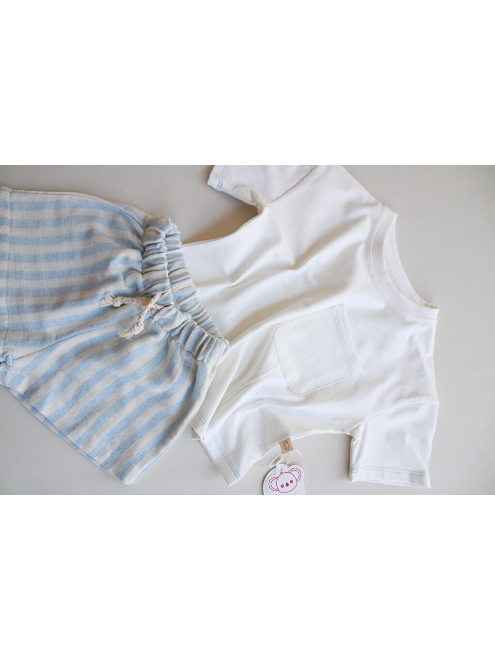 Mavi Kontrast Dikişli Asimetrik Şortlu Takım-4