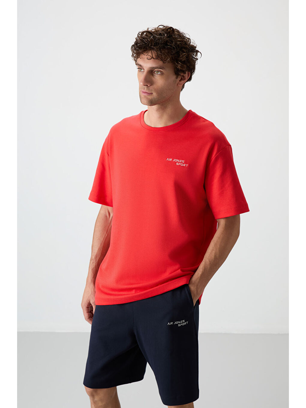 Lacivert Pamuklu Kalın Yumuşak Dokulu  Fit Nakışlı Şortlu Takım - 85250-4