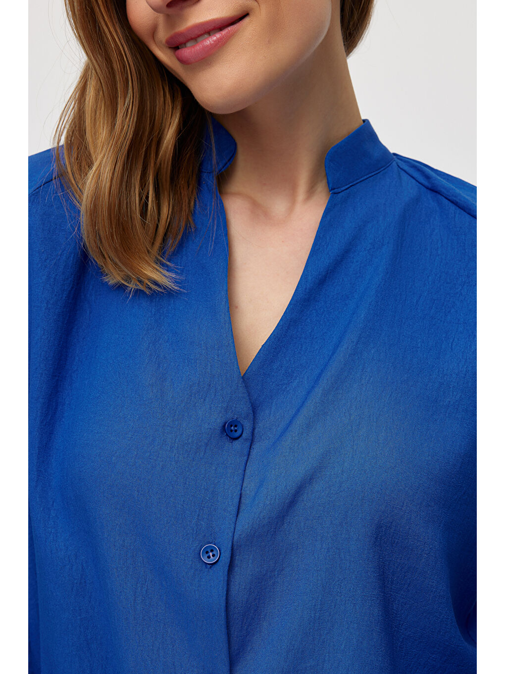 Mavi Pilise Detaylı Düz Renk  Gömlek-2