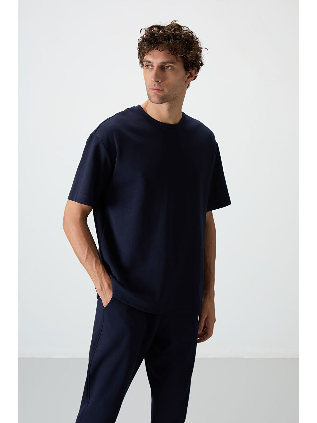 Lacivert Pamuklu Kalın Yumuşak Dokulu  Fit Basic Erkek Eşofman Takım - 85251-1