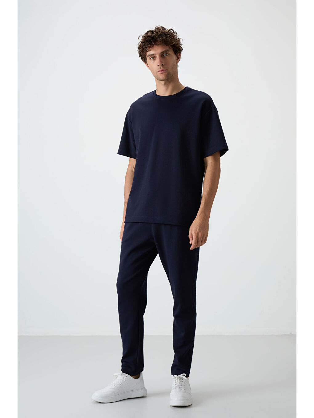 Lacivert Pamuklu Kalın Yumuşak Dokulu  Fit Basic Erkek Eşofman Takım - 85251-4