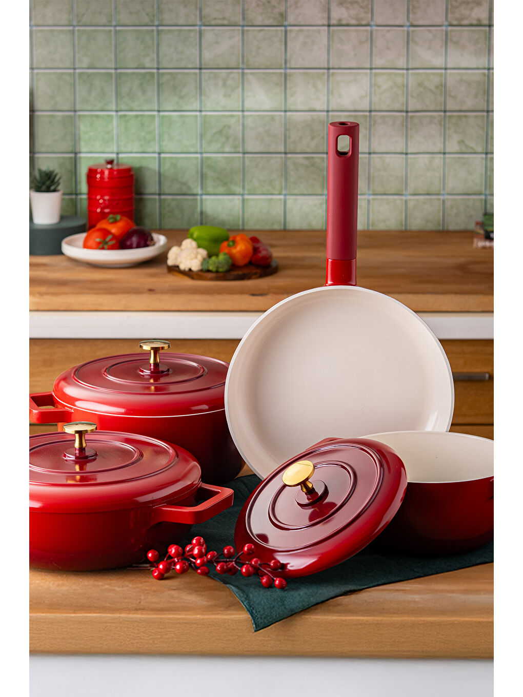 Kırmızı Red Royal 7 Parça Tencere Seti-2