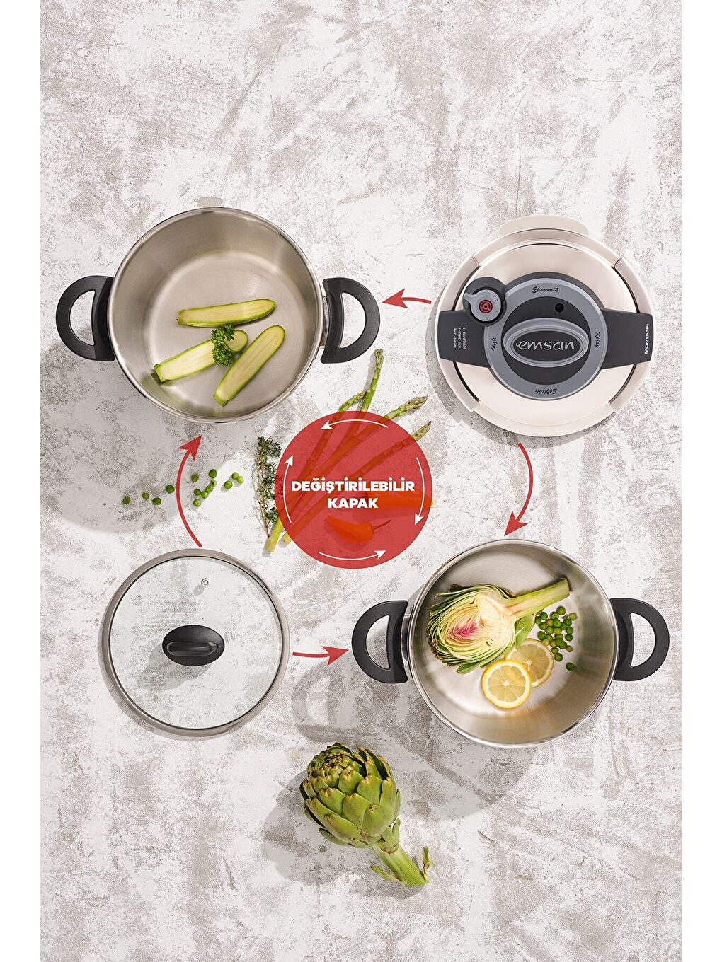 Montana İndüksiyon Tabanlı Düdüklü Tencere Seti Siyah Gri 4+6 Litre-3