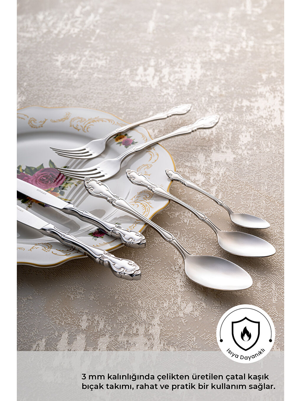 Gri Royal 84 Parça 12 Kişilik Çatal Kaşık Bıçak Takımı Lüks Kutulu-2