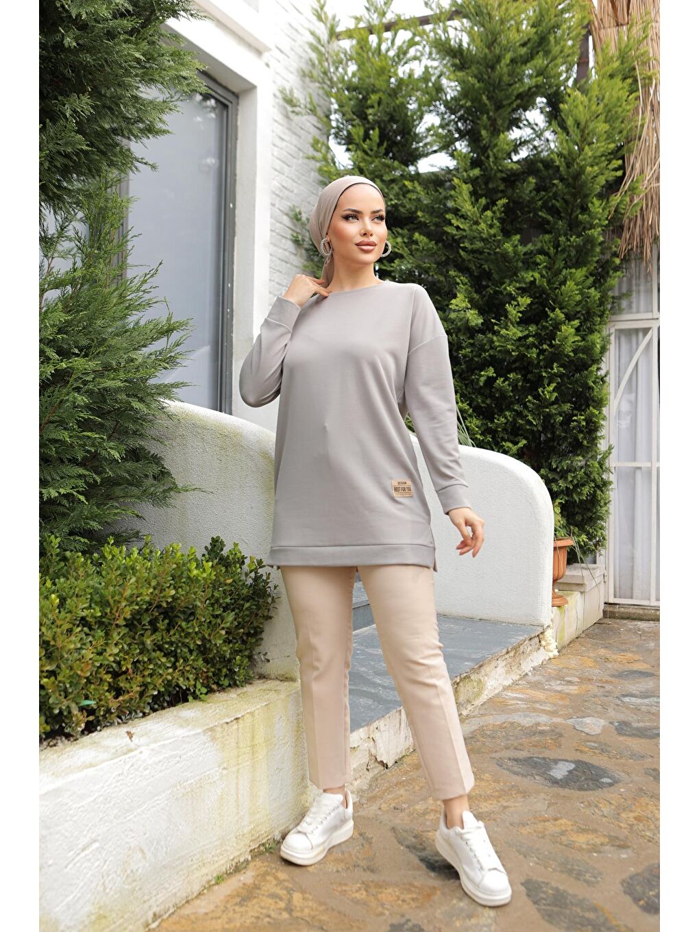 ENİSENA Gri Kadın Tunik -Sweatshirt Tarz- S-M-L-XL 10020Tto - 1