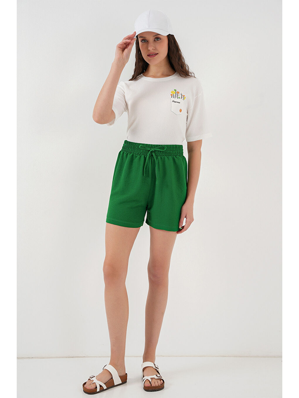 Kadın Rahat Kalıp Şort 5327 - Yeşil-1