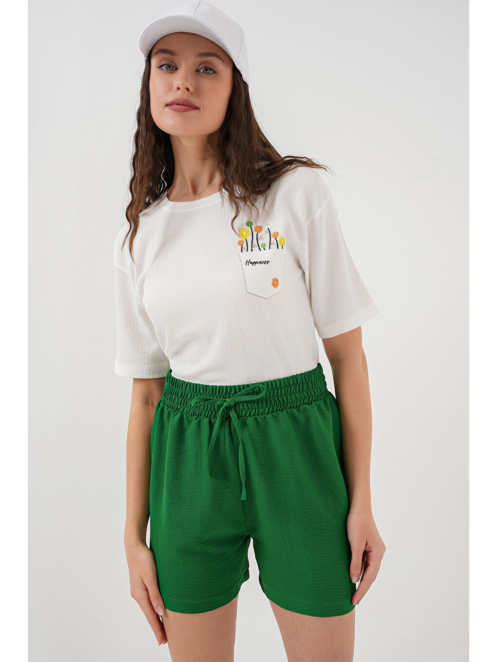 Kadın Rahat Kalıp Şort 5327 - Yeşil-3