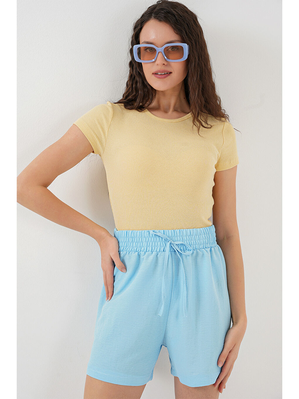 Kadın Rahat Kalıp Şort 5327 - Mavi