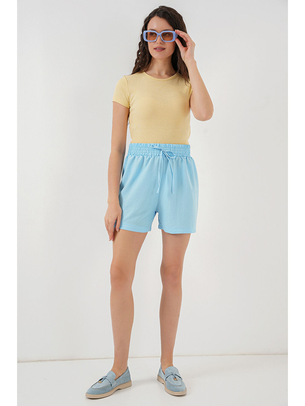 Kadın Rahat Kalıp Şort 5327 - Mavi-1