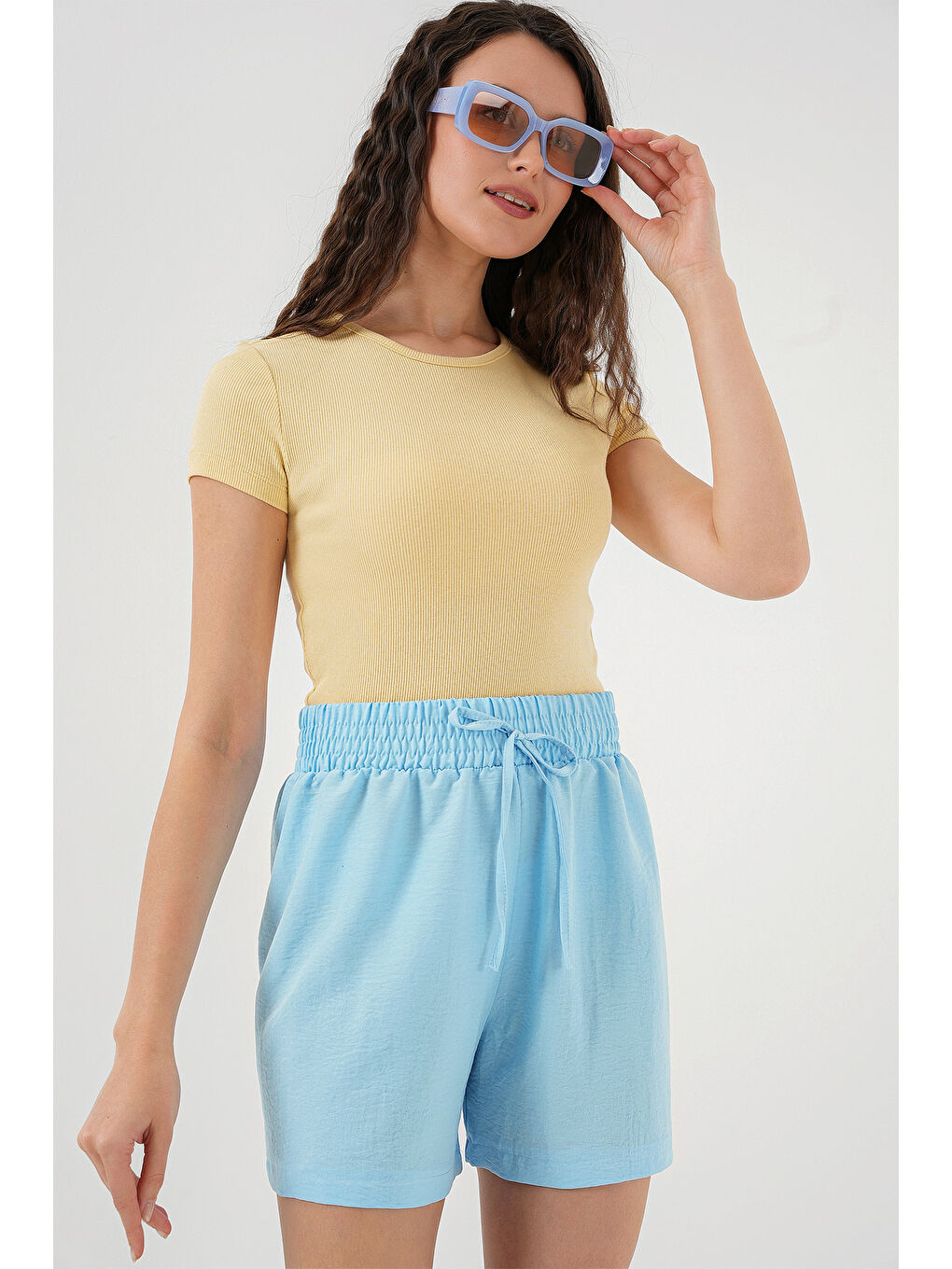 Kadın Rahat Kalıp Şort 5327 - Mavi-3