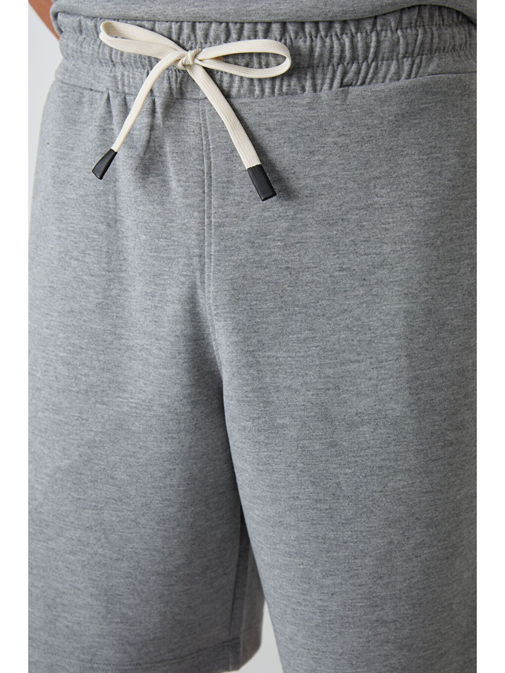 Gri Melanj Pamuklu Kalın Yumuşak Dokulu  Fit Basic Şortlu Takım - 85249-2