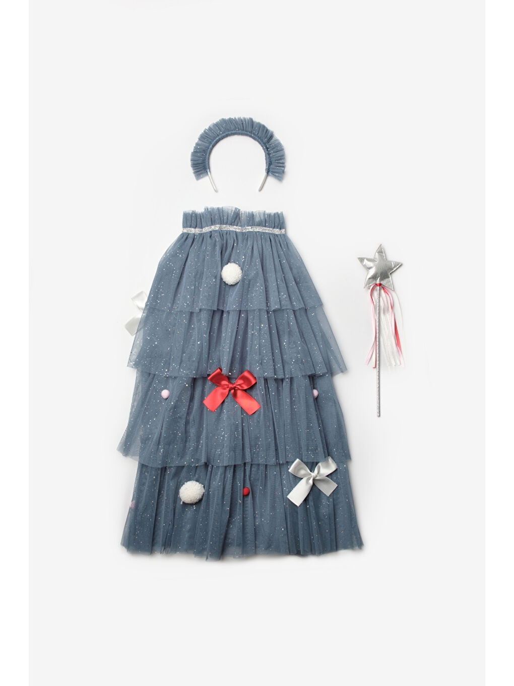 Petrol Ponponlu Fiyonklu Kız Çocuk Yılbaşı Pelerin Set-1