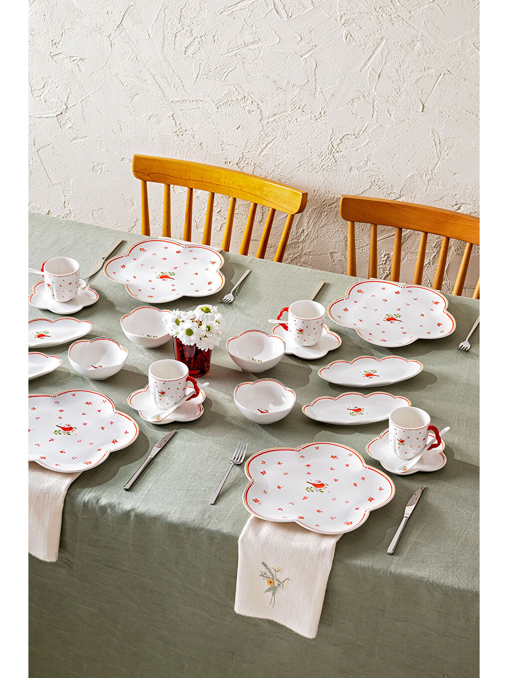 Beyaz Myna Porselen 32 Parça 6 Kişilik Kahvaltı Takımı-2