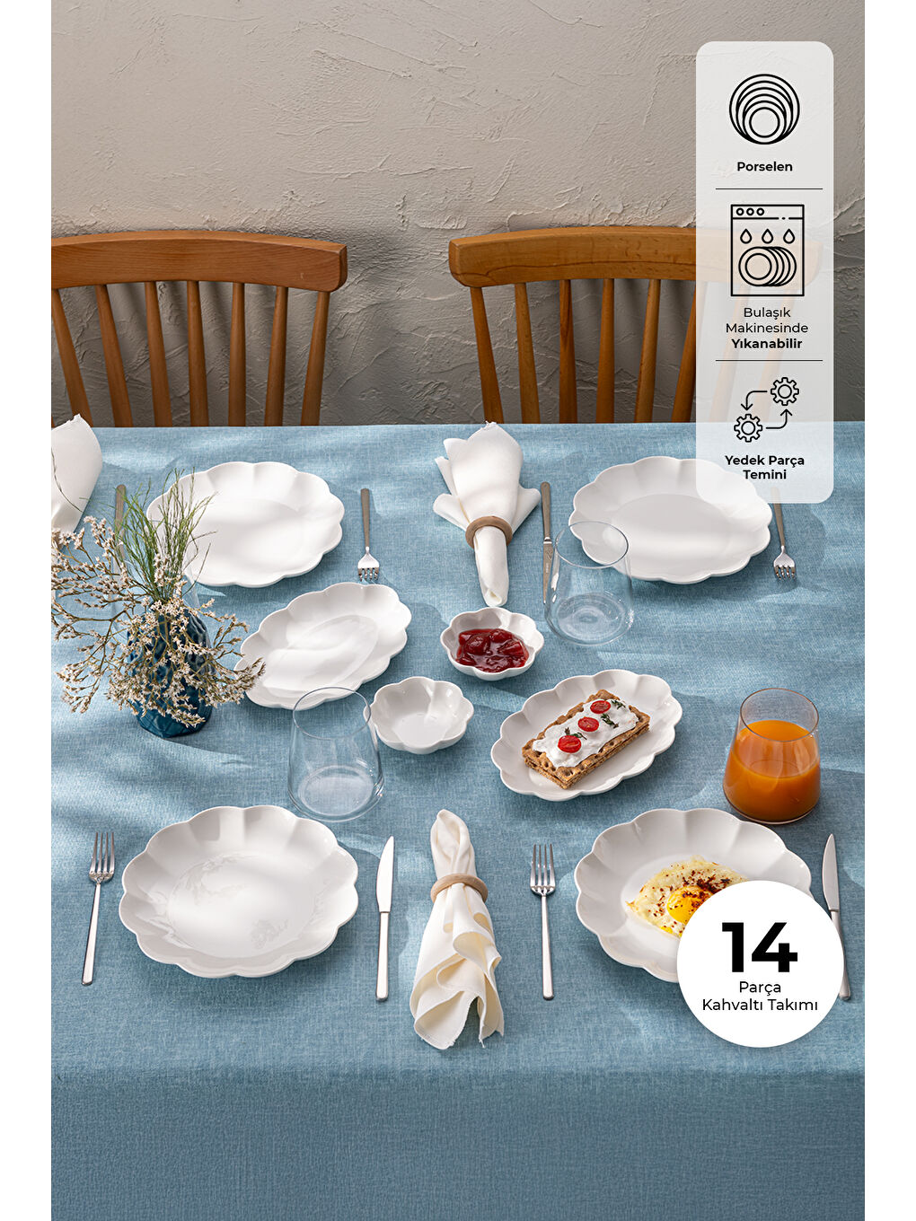 Beyaz Gonca 14 Parça 6 Kişilik Kahvaltı Takımı-2