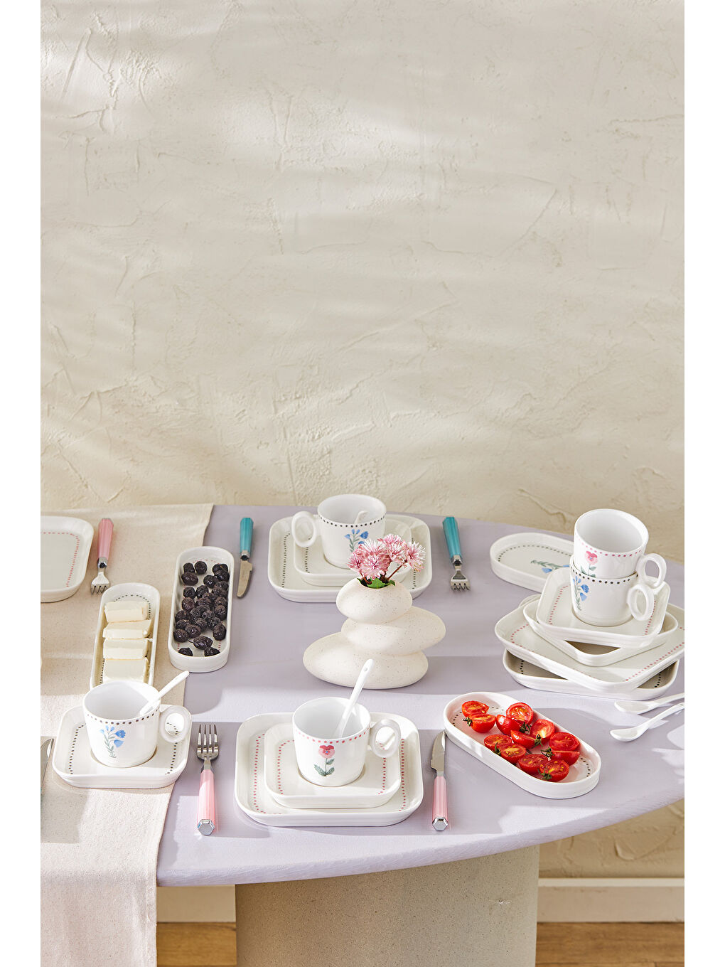 Beyaz Viola Porselen 30 Parça 6 Kişilik Kahvaltı Takımı-3