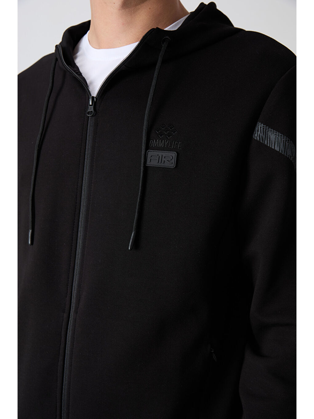 Siyah Pamuklu Kalın Yumuşak Dokulu Comfort Fit Baskılı Erkek Eşofman Takım - 85236-3