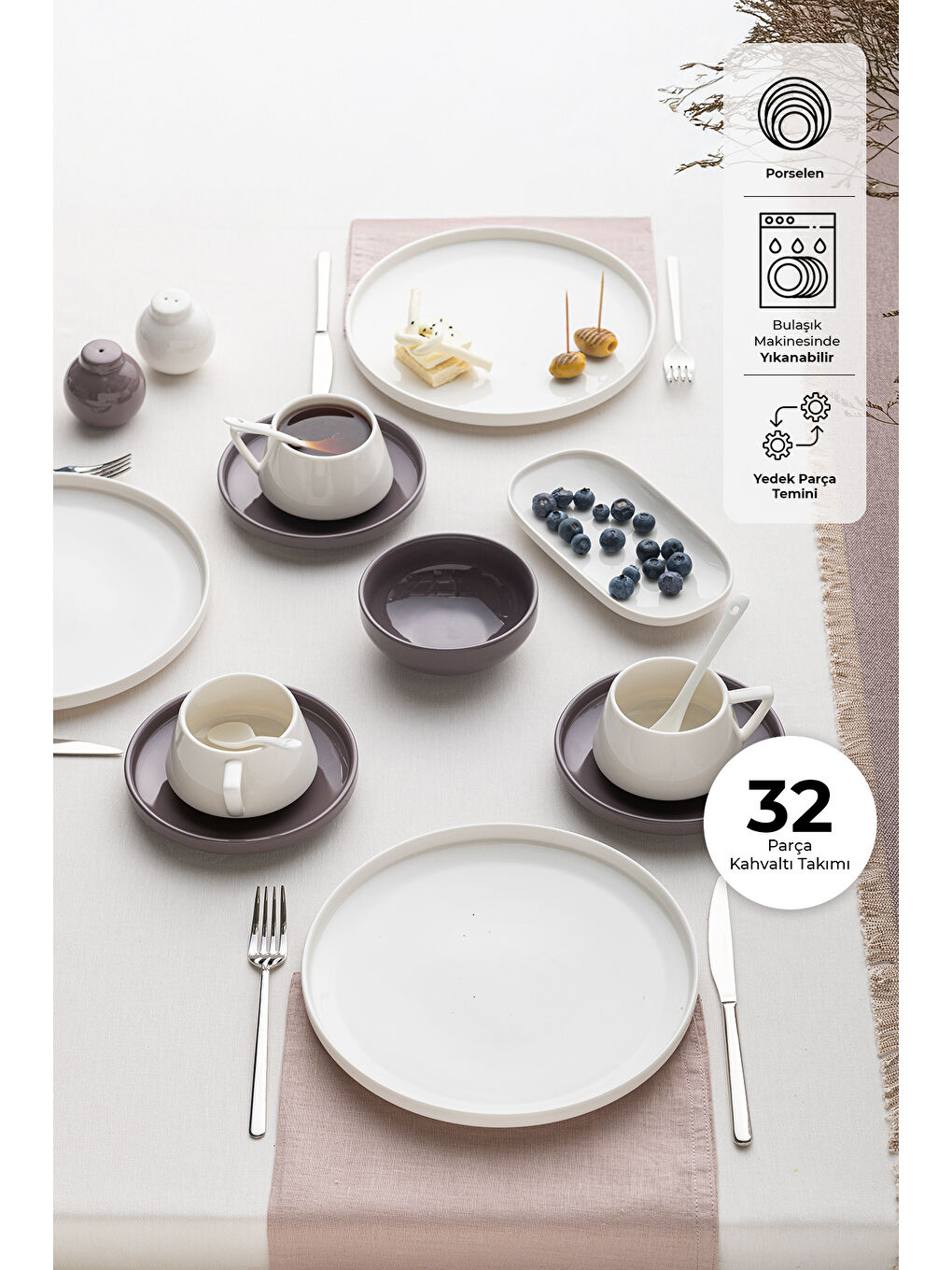 Parla 32 Parça 6 Kişilik Kahvaltı Takımı Gri Beyaz-2