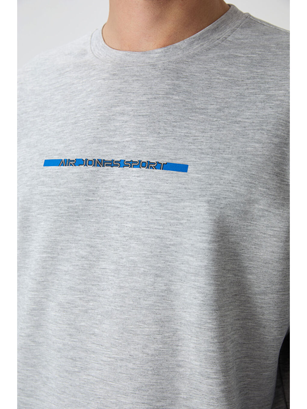 Beyaz Kar Melanj - Siyah Pamuklu Kalın Yumuşak Dokulu Comfort Fit Baskılı Erkek Eşofman Takım - 85239-1