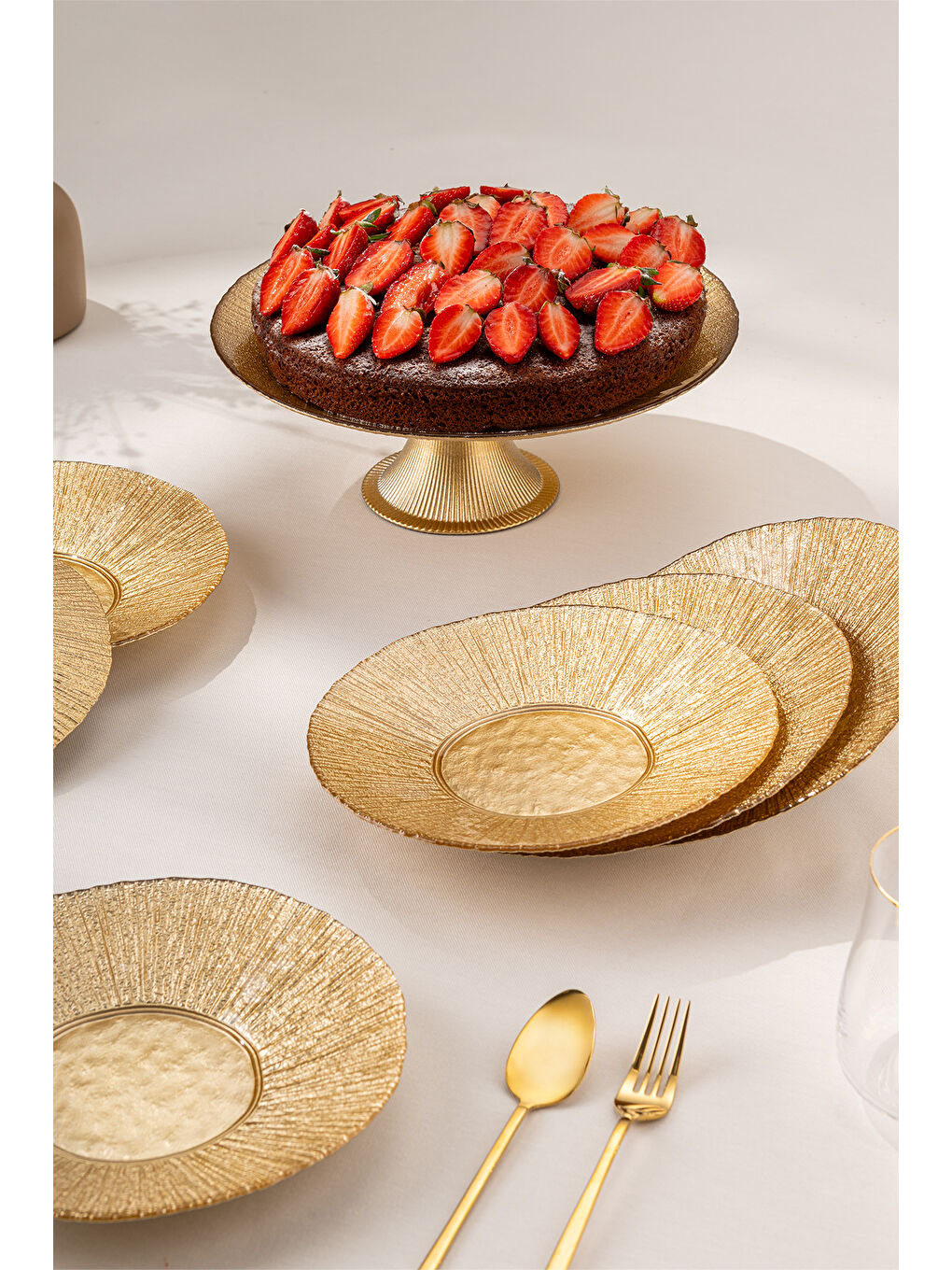 Sarı Golden 7 Parça Cam Pasta / Tatlı Seti-2