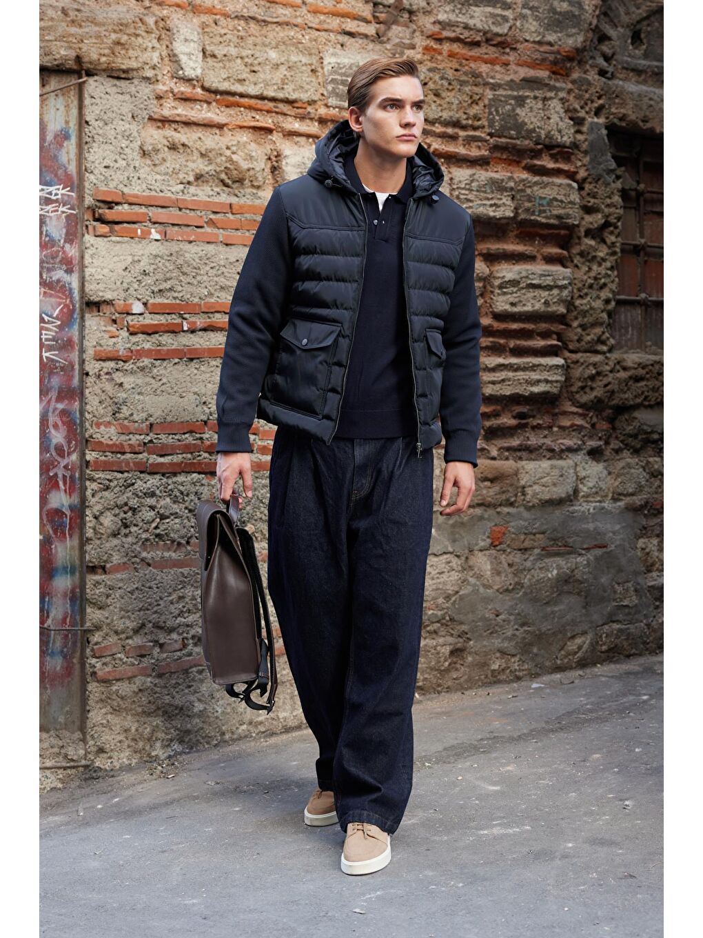 Erkek Triko Kapüşonlu Mont Lacivert-1