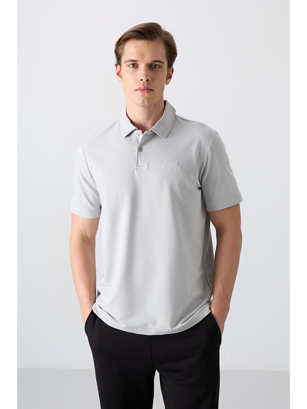 Bej Taş Pamuklu Kalın Yumuşak Dokulu Standart Fit Basic Polo Yaka Erkek Tişört - 88348