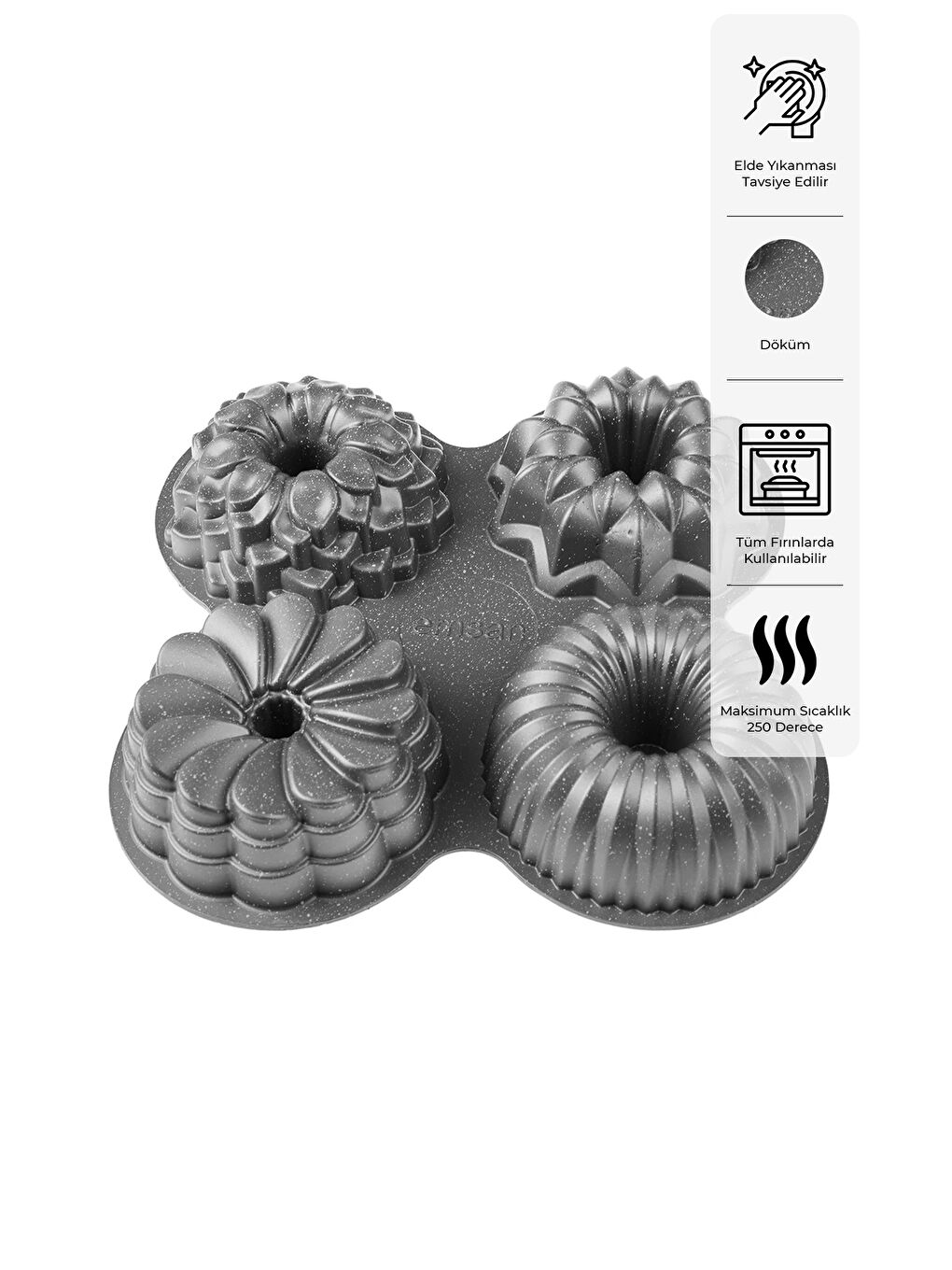 Griss One Four 4’lü Döküm Kek Kalıbı Gri-2