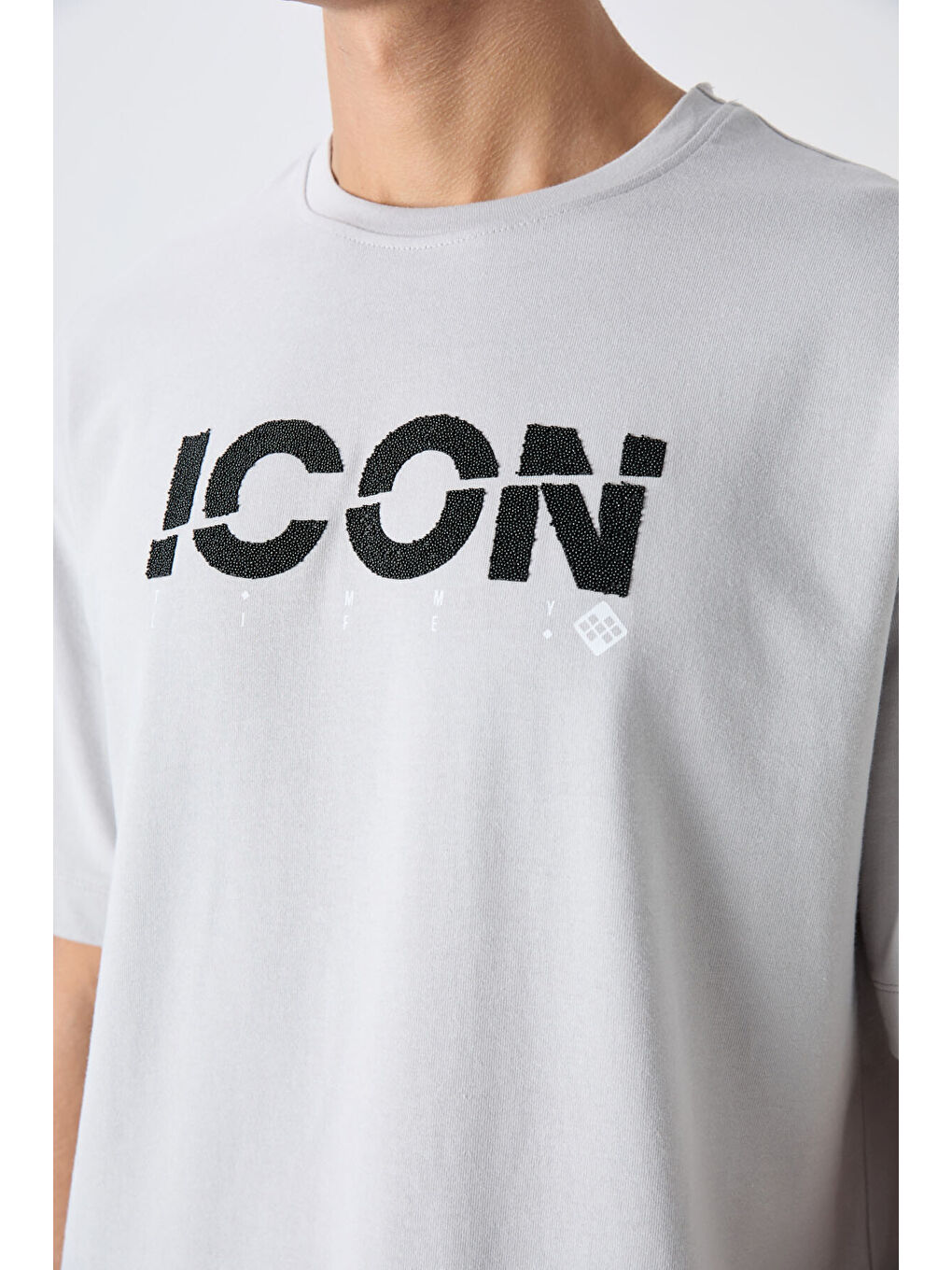 Bej Taş Pamuklu Kalın Yumuşak Dokulu Oversize Fit Baskılı Erkek Tişört - 88331-2