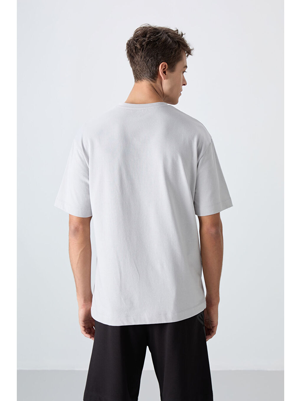 Bej Taş Pamuklu Kalın Yumuşak Dokulu Oversize Fit Baskılı Erkek Tişört - 88331-4