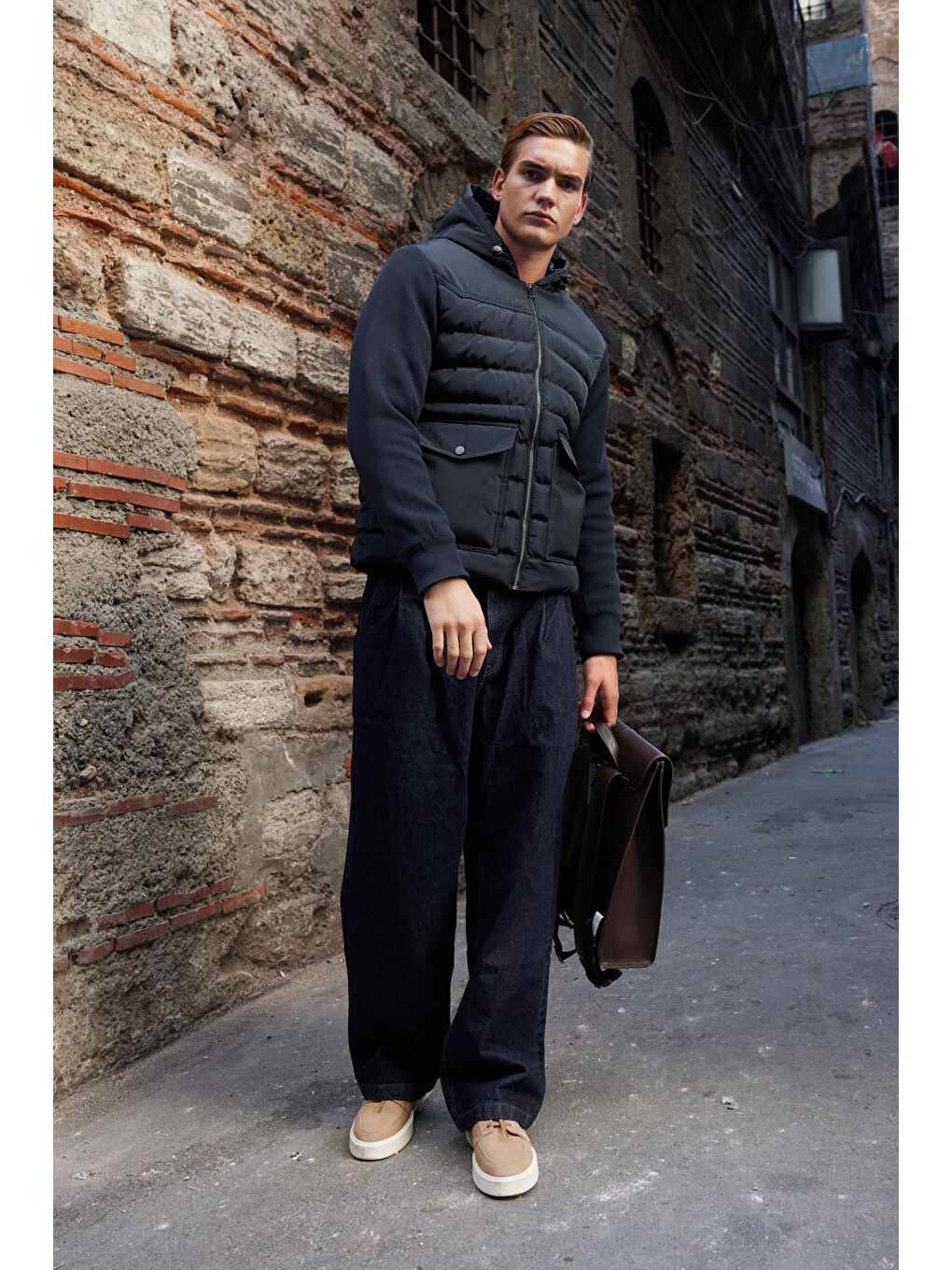 Erkek Triko Kapüşonlu Mont Lacivert-5