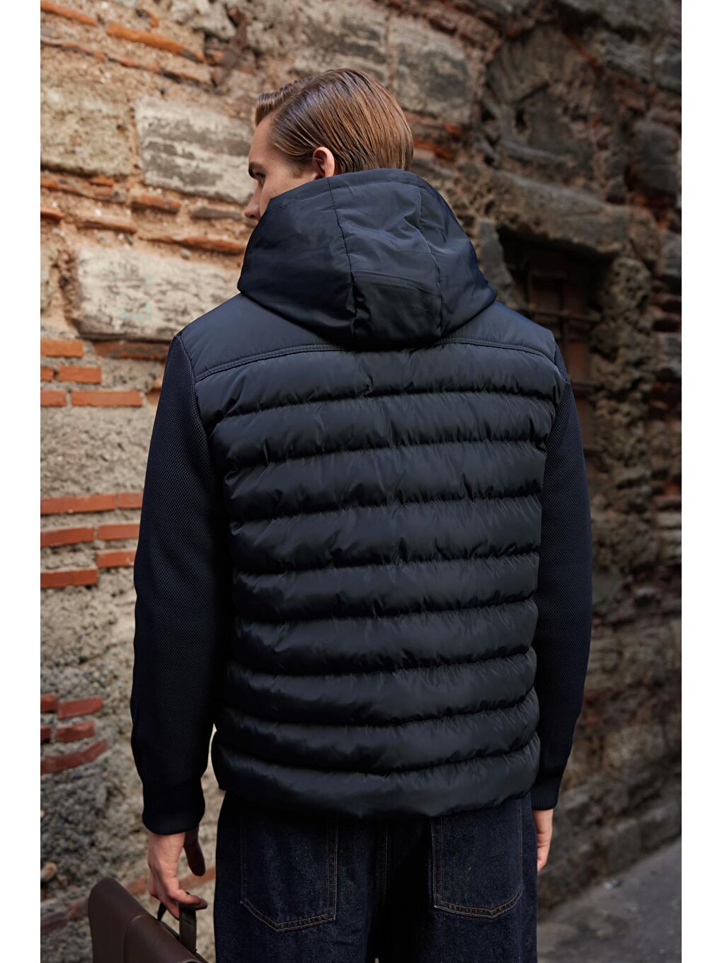 Erkek Triko Kapüşonlu Mont Lacivert-6