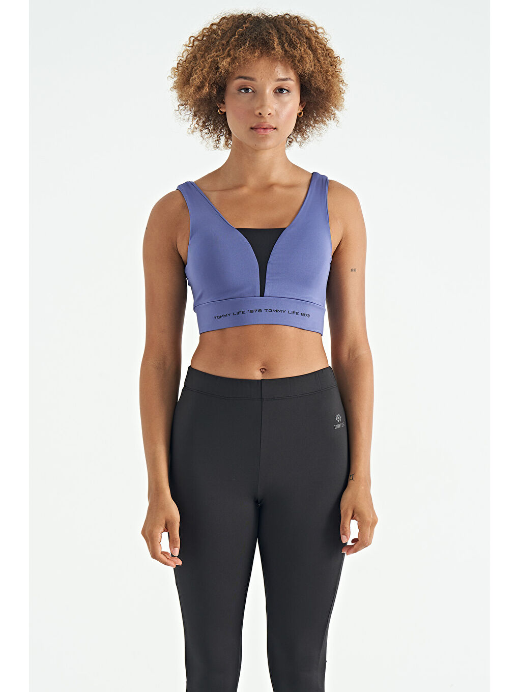 Mor Eflatun Yazı Baskılı Renk Bloklu Dar Kalıp Dalgıç Kumaş Kadın Büstiyer - 97271