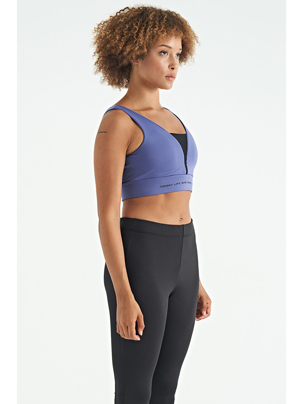 Mor Eflatun Yazı Baskılı Renk Bloklu Dar Kalıp Dalgıç Kumaş Kadın Büstiyer - 97271-2