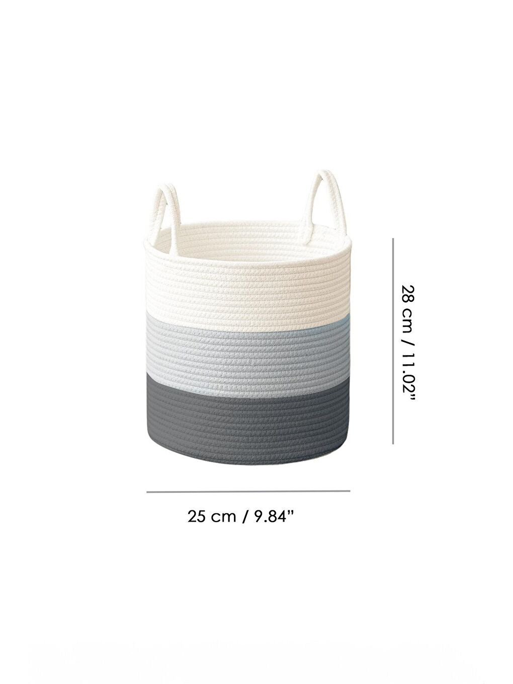 Gri Jüt Kulplu Pamuk Halat Sepet - Çok Amaçlı Düzenleyici Hasır Dokuma Dekoratif Saksı 28 Cm-1