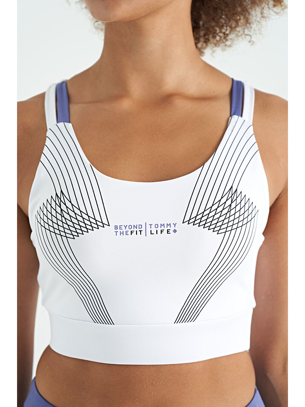 Beyaz Baskılı Sırt Çapraz Detaylı Dalgıç Kumaş Dar Kalıp Kadın Büstiyer - 97273-2