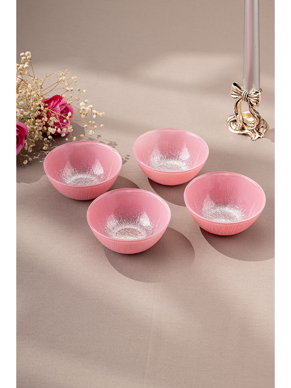Pastel 4 Parça Cam Kase 10 cm Pembe-2