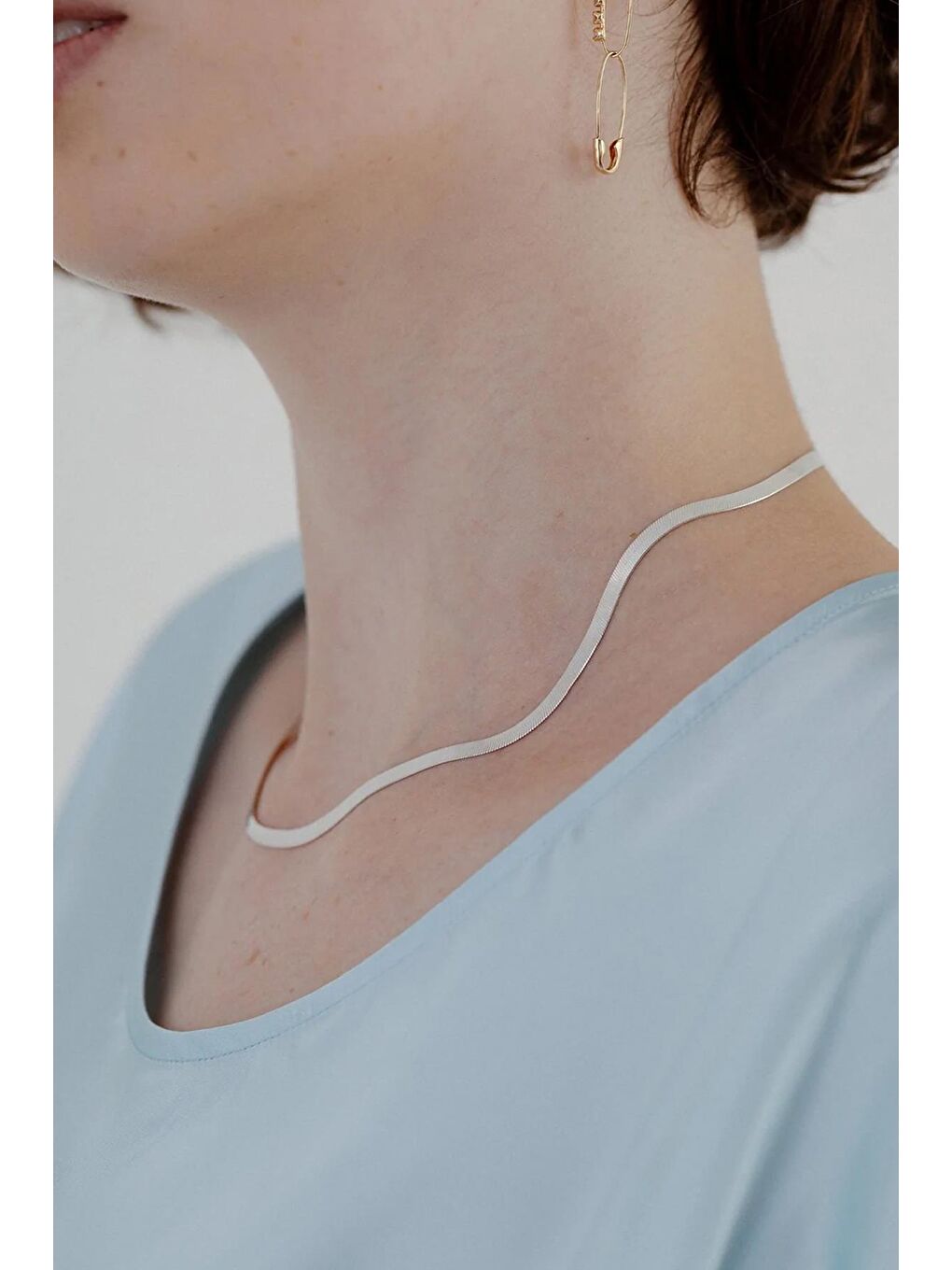 Gri Paslanmaz Çelik Gümüş Rengi Yassı İtalyan Zincir Kadın Kolye-6