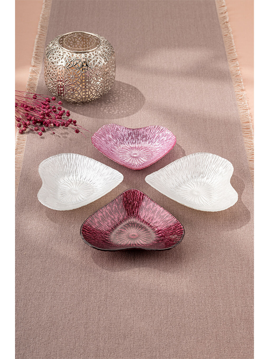 Kırmızı Amore 4 Parça Cam Kase 16 cm-2