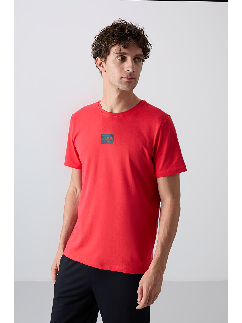 Kırmızı Fiesta - Lacivert Pamuklu Yumuşak Dokulu Standart Fit Baskılı Erkek Şortlu Takım - 85243-1