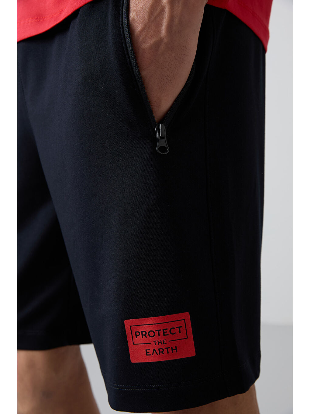 Kırmızı Fiesta - Lacivert Pamuklu Yumuşak Dokulu Standart Fit Baskılı Erkek Şortlu Takım - 85243-3