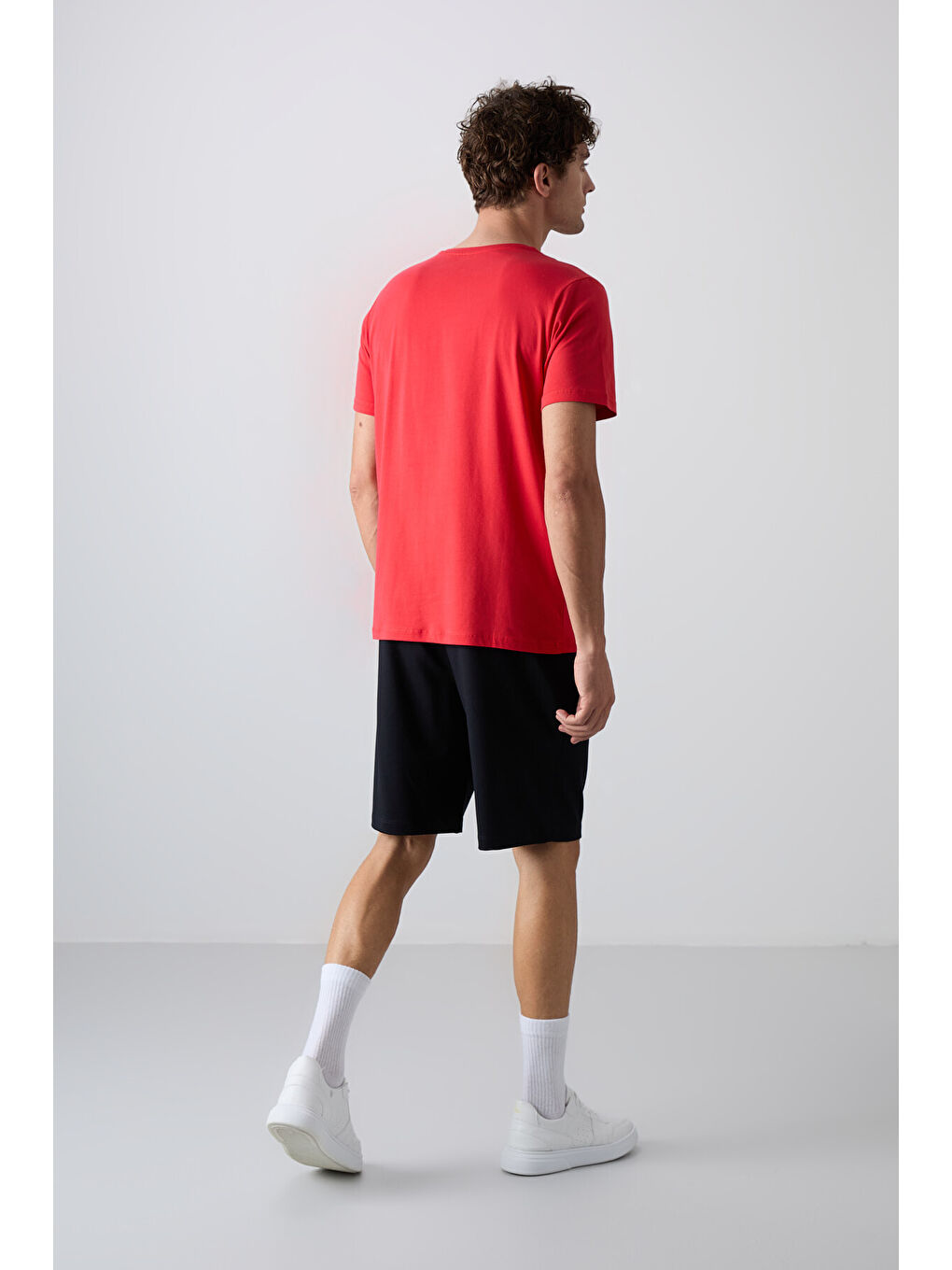 Kırmızı Fiesta - Lacivert Pamuklu Yumuşak Dokulu Standart Fit Baskılı Erkek Şortlu Takım - 85243-4