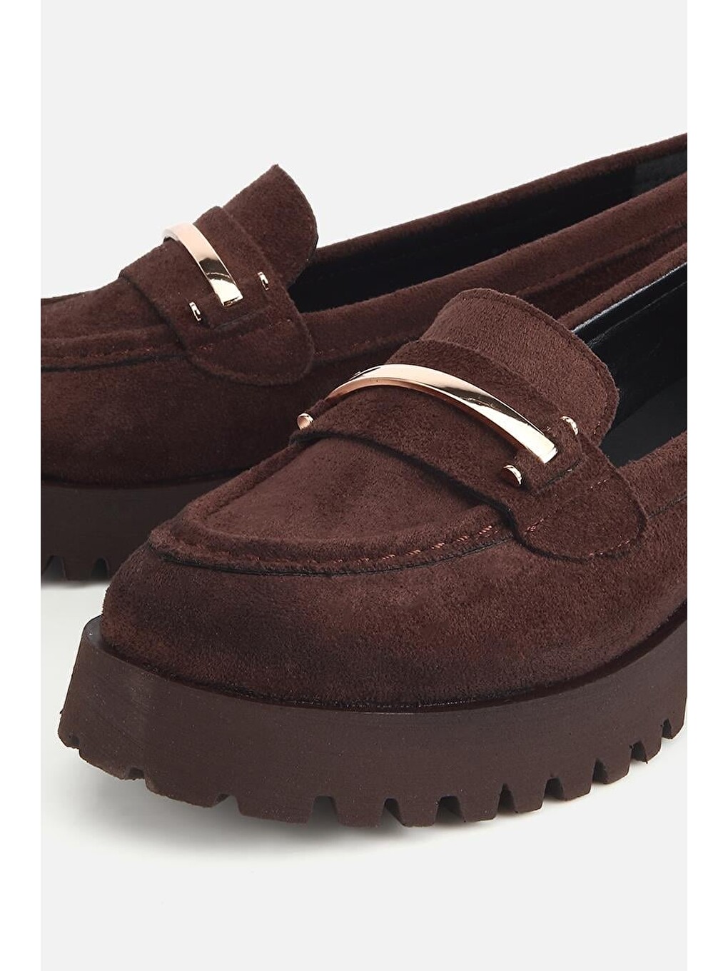 Kadın Kahverengi Süet Toka Detaylı Kalın Taban Loafer-2