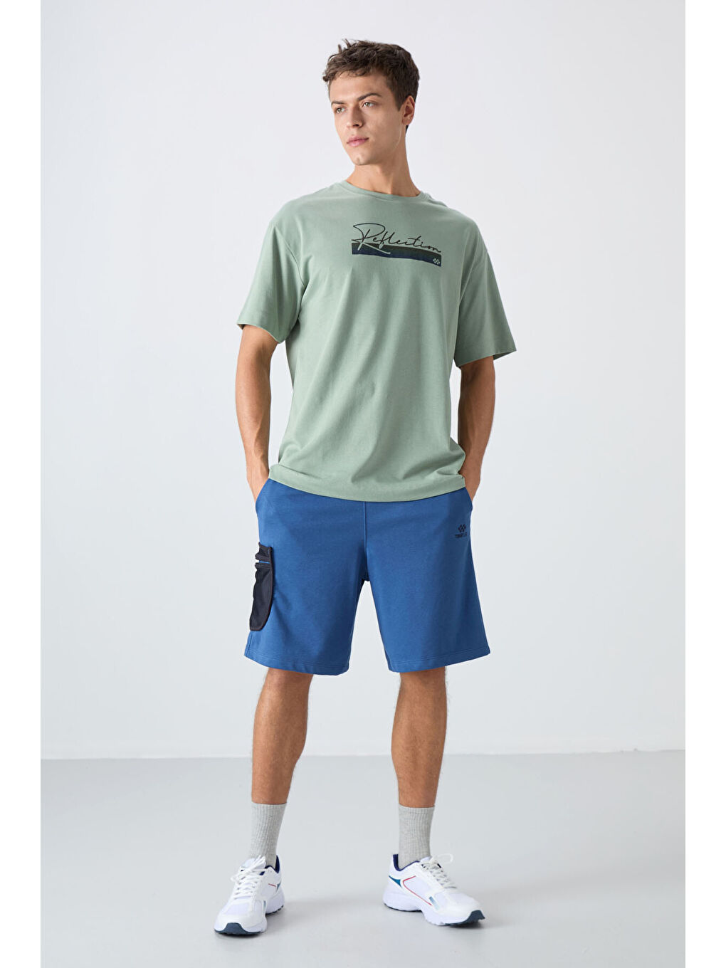 Açık Yeşil Pamuklu Kalın Yumuşak Dokulu Oversize Fit Baskılı Erkek Tişört - 88334-1