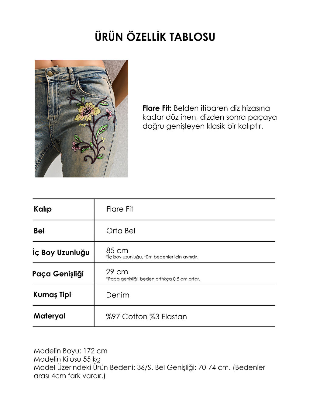Mavi Kadın T.Kot Rengi 4s6-91 Midrise Flare Fit Özel Nakış Desenli Elastan Kumaş Denim Jean-3