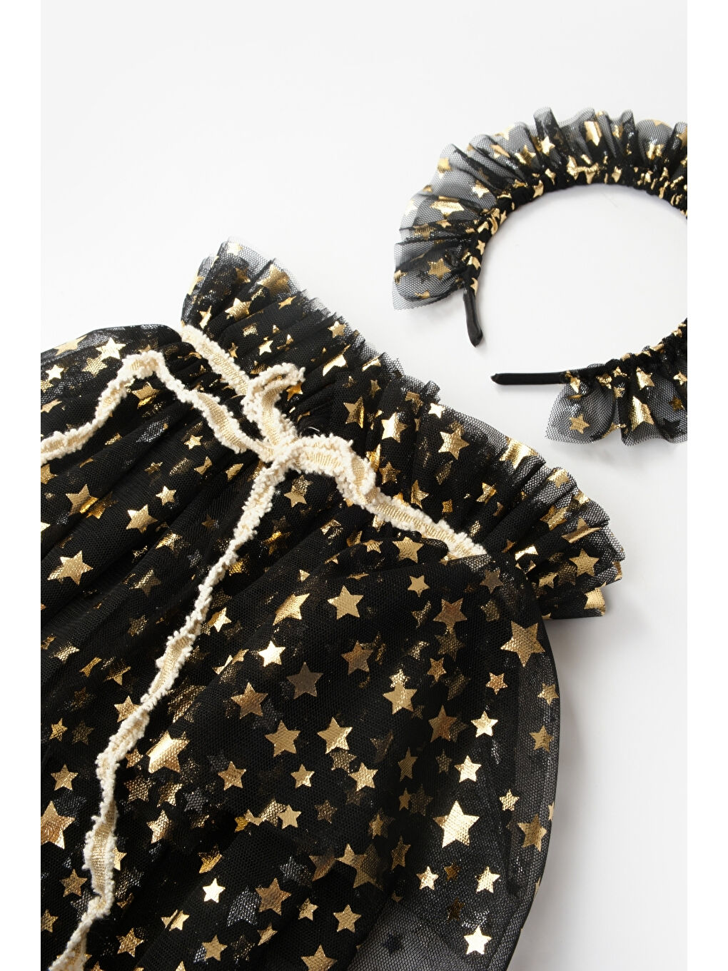 Siyah Kız Çocuk Yıldızlı Pelerin Asa ve Taç Set-2