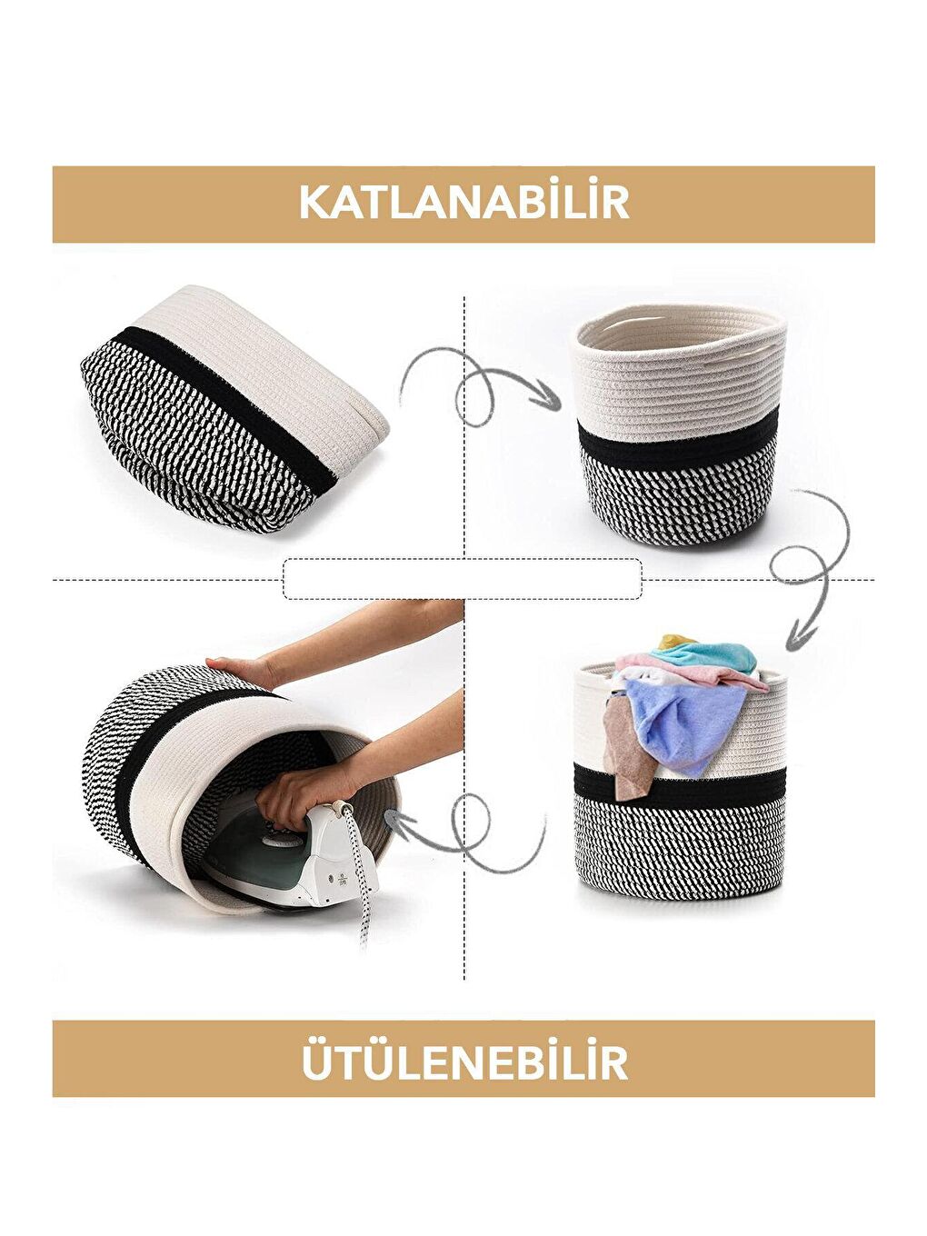 Gri Pamuk Halat Kulplu Çamaşır Sepeti-2