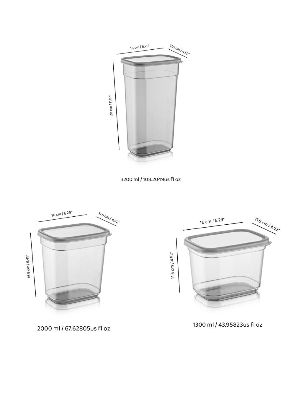 Antrasit 12'li Etiketli Mega Dikdörtgen Saklama Kabı Mikrodalga ve Difriz Uyumlu 4x(1,3 Lt-2 Lt-3,2 Lt)-3
